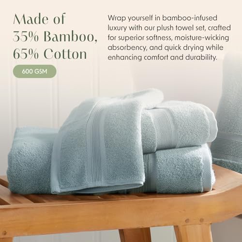 Springtree Home Luxury Bamboo Rayon Bath Towel Set | 6-Piece Set | Aegean