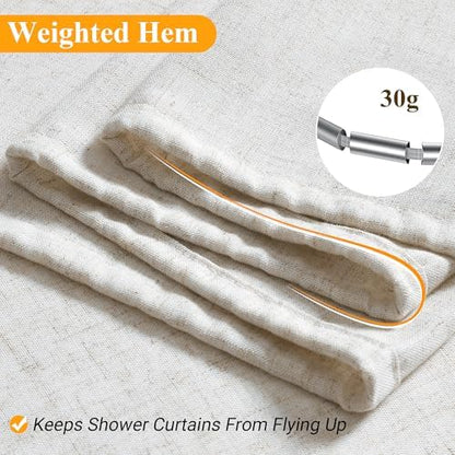 Naturoom Linen Shower Curtain 78 Inch Long for Bathroom Beige White 1 Panel
