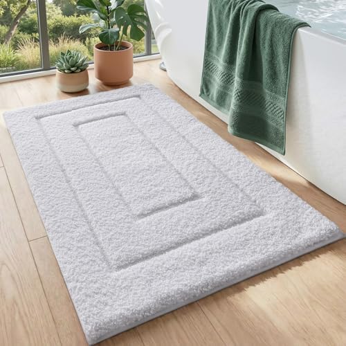 DEXI Bathroom Rugs 24x16, Non-Slip and Absorbent Bath Mat, White