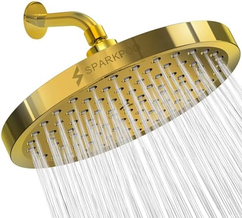 SparkPod Rain Shower Head, 8 Inch Round, Egyptian Gold Finish