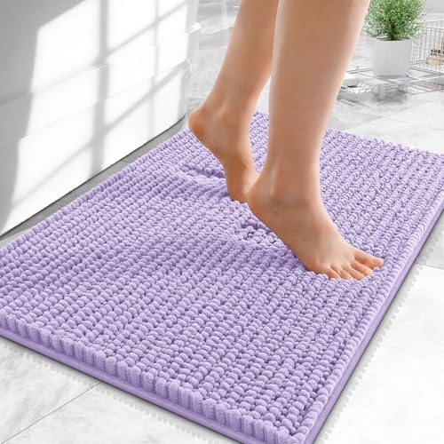 OLANLY Thick Chenille Small Bathroom Rugs Mats 24x16, Lavender