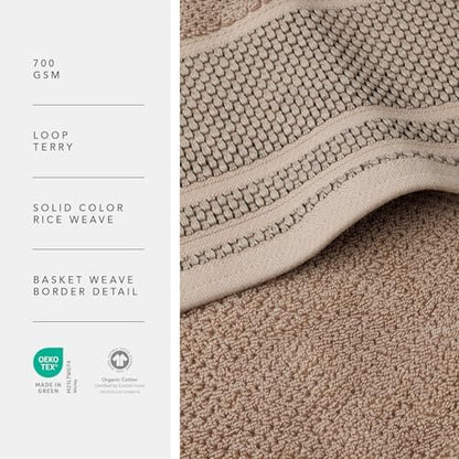 Texere 100% Organic Cotton Rice Weave Jacquard 700 GSM Luxury Bath Towel Sets - Ultra Soft and Absorbent Hotel and Spa Quality (Rice Weave, Oxford Tan, 4 Bath Towels)