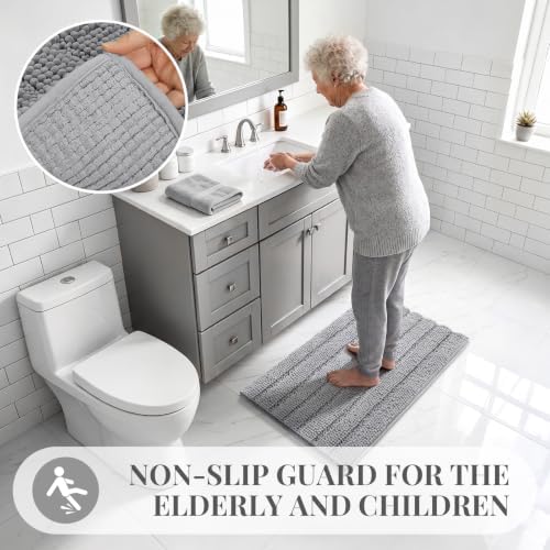 Bcoimo Bath Rug Mat,30x20 Chenille Non Slip Gray Bathroom Floor Shower Mats