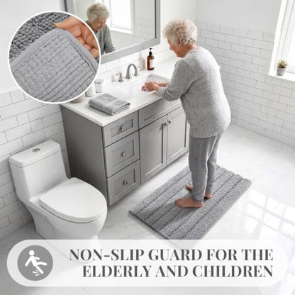 Bcoimo Bath Rug Mat,30x20 Chenille Non Slip Gray Bathroom Floor Shower Mats