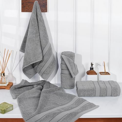 American Soft Linen Salem 100% Cotton Turkish 4 Piece Hand Towels for Bathroom, 600 GSM Soft Absorbent Quickdry Hand Face Towel Set, Cool Grey