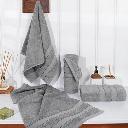 American Soft Linen Salem 100% Cotton Turkish 4 Piece Hand Towels for Bathroom, 600 GSM Soft Absorbent Quickdry Hand Face Towel Set, Cool Grey