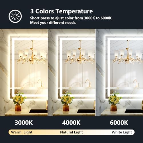 44x36 LED Bathroom Mirror with Lights, Lighted Vanity Mirror