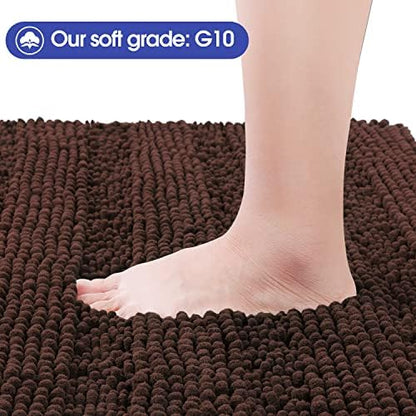 ACCUMTEK Striped Brown Bathroom Rug Mat 32"x20" Ultra Soft, Non Slip Chenille Bath Rugs, Absorbent Plush Shaggy Bath Mats for Bathroom, Bedroom, Kitchen, Shower, Tub