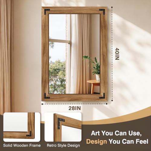 Bathroom Mirror for Wall, 28" x 40" Wooden Vanity Mirror