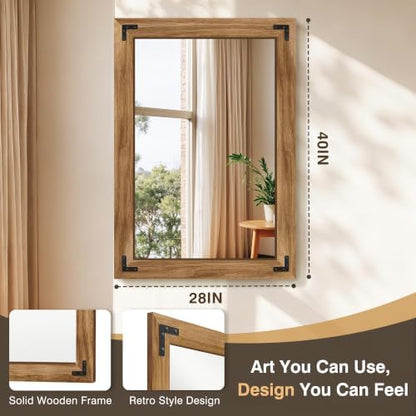 Bathroom Mirror for Wall, 28" x 40" Wooden Vanity Mirror