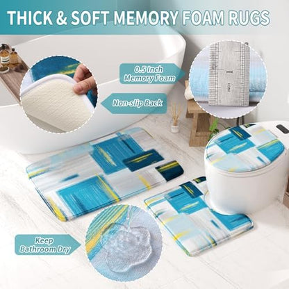 XLHOMO Bathroom Accessories Set - 25PC Bathroom Set with Shower Curtain and Rugs, Teal Blue Bathroom Set, Bathroom Accessory Set with Press-on Lid Trash Can, Soap Dispenser and Qtip Holders