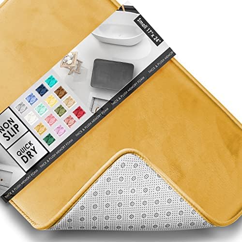 Clara Clark Bathroom Rugs, Velvet Memory Foam Bath Mat, Non-Slip, Machine Washable Bath Rugs - Dries Quickly, Ultra Soft Plush Bath Mats for Bathroom, 17 x 24, Camel Gold