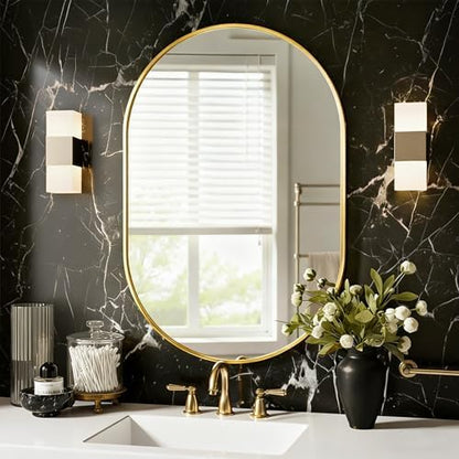 Oval Bathroom Mirror for Wall, 24"x36" Gold Bathroom Vanity Mirror