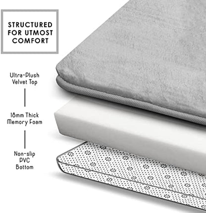 Clara Clark 3 Piece Bathroom Rugs Bath Mat Set, Velvet Memory Foam Bath Mats for Bathroom - Non-Slip, PVC Backing Bath Rugs, Washable - Dries Quickly, Silver