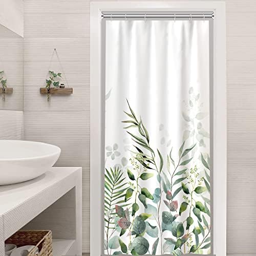 AWERT Shower Curtain Plants for Bathroom,Waterproof Quick-Drying Green Leaves Shower Curtain Set with Hooks 48x72 Inch