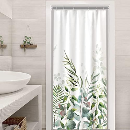 AWERT Shower Curtain Plants for Bathroom,Waterproof Quick-Drying Green Leaves Shower Curtain Set with Hooks 48x72 Inch