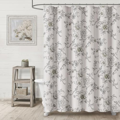 Farmhouse Floral Vintage Shower Curtain for Bathroom, Black and Tan Taupe