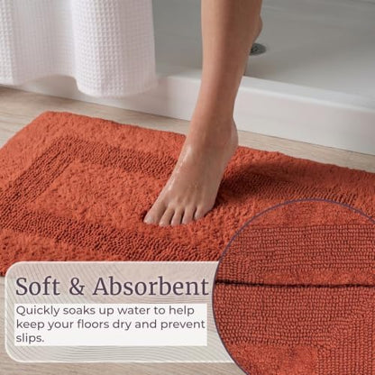 Bathroom Rugs - 2 - Piece Cotton Bathroom Mat Set - Machine Washable Bath Mats for Washroom, Kitchen, or Laundry Room by Lavish Home (Brick)