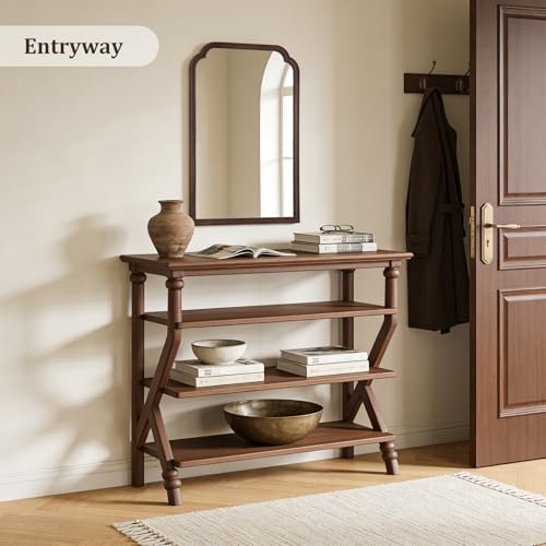 WallBeyond Wooden Framed Wall Mirror, Natural Wood Bathroom Vanity Mirror for Entryway, Living Room or Bedroom Home Decor Vertical or Horizontal Hanging [24" x 36" Walnut Color]