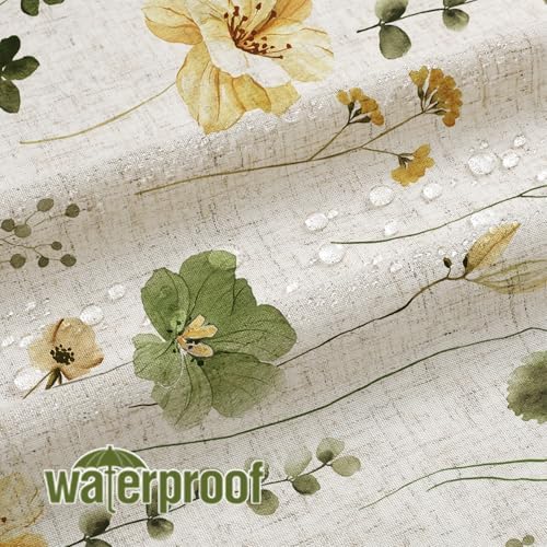 Gibelle OliveGreen Linen Watercolor Floral Fabric Shower Curtain, 72x72