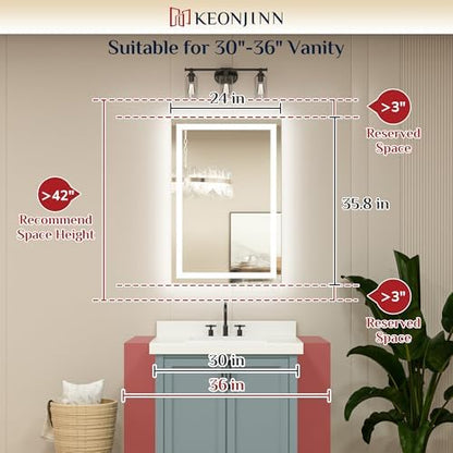 Keonjinn 24x36 Inch LED Bathroom Mirror with Lights, Frontlit & Backlit