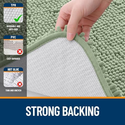 OLANLY Chenille Bathroom Rugs Mats Set 2 Piece, 36"x24"+30"x20", Sage Green