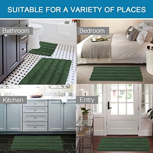 H.VERSAILTEX Bathroom Rugs Bath Rug Set 2 Piece Bathroom Contour Rug Toilet Mat Sets Non Slip Contour Bath Rug Ultra Thick Water Absorbent Striped Bath Mats(36" x 24" Plus 20" x 24" U, Bronze Green)