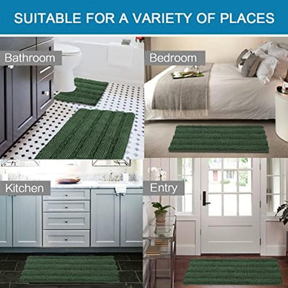 H.VERSAILTEX Bathroom Rugs Bath Rug Set 2 Piece Bathroom Contour Rug Toilet Mat Sets Non Slip Contour Bath Rug Ultra Thick Water Absorbent Striped Bath Mats(20" x 32" Plus 20" x 20" U, Bronze Green)
