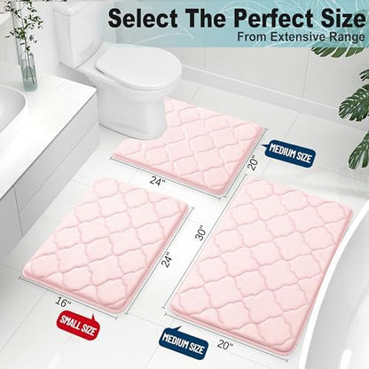 OLANLY Memory Foam Bath Mat Rug 24x16, Ultra Soft Bathroom Rugs, Pink