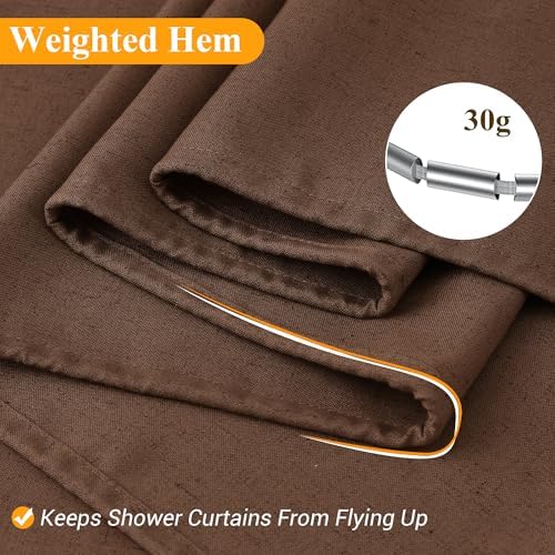 Naturoom Linen Shower Curtain 84 Inch for Bathroom Caramel Brown 1 Panel