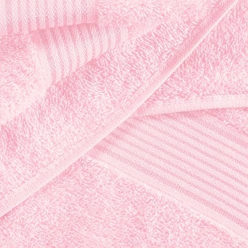 Belizzi Home 100% Cotton Towel Set, Contains 6 Soft Bath Towel, 6 Hand Towels, 12 Wash Cloths - Compact Absorbent Lightweight & Quickdry Towels for Bathroom - 24 Piece Bathroom Towel Set - Pink