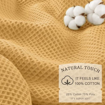 Waffle Weave Shower Curtain Heavyweight Cotton Fabric Gold 72Wx72L