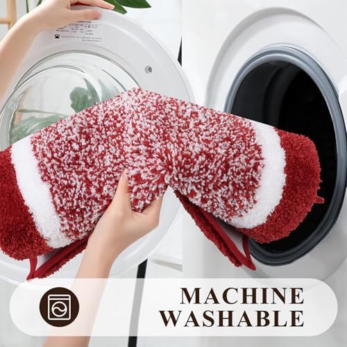 Pauwer 3 Piece Bathroom Rug Set, Non Slip Washable Bath Mat, Red