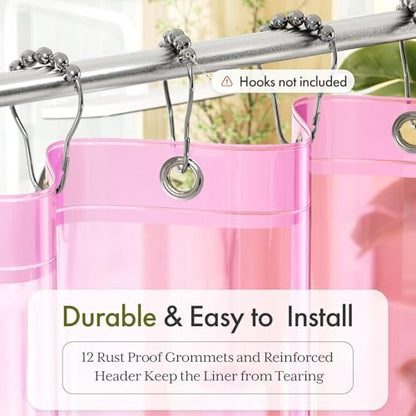Bathway Shower Curtain Liner Pink Clear Shower Curtain Liner 72x72 PEVA Waterproof Shower Curtain Liner Plastic with 3 Magnets and 12 Rustproof Metal Grommets, Lightweight Shower Liner for Bathroom