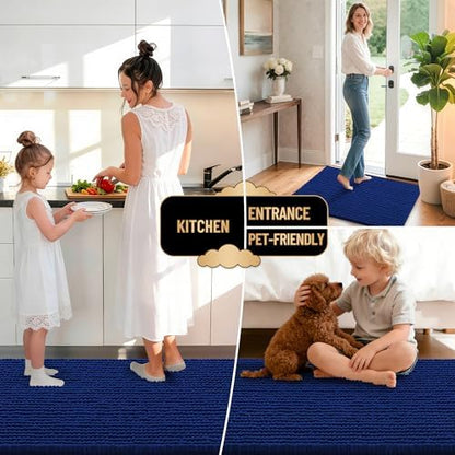 OLANLY Thick Chenille Toilet Rugs U-Shaped 24x20, Absorbent Bath Mat, Navy