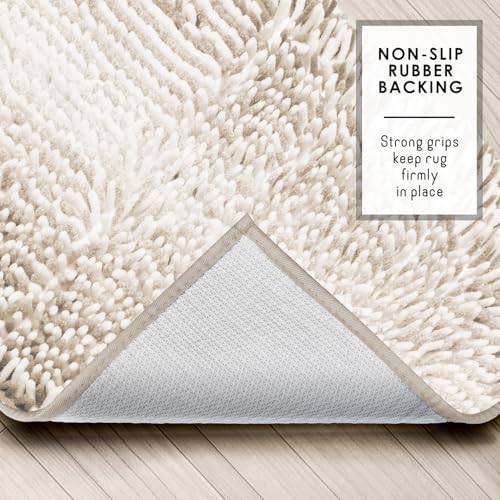 Hearth & Harbor Bathroom Rugs, Chenille Bath Mat - Machine Washable Bath Mats for Bathroom Non-Slip Backing Rubber, Quick Dry Bathroom Mat, 17 x 24 + 20 x 32 - Ombre Beige