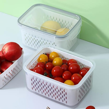 2PC Food Storage Containers for Fridge with Lid, Washable Fruit Storage Containers with Removable Colanders, Keep Fruits, Vegetables, Berry, Meat Fresh Longer