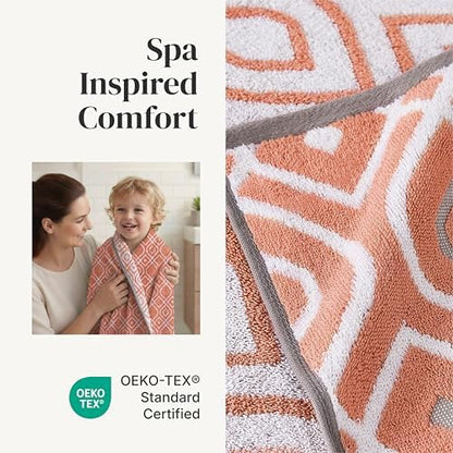 Modern Threads 6 Piece Bath Towel Set – Bathroom Set with 2 Bath Towels, 2 Hand Towels, and 2 Wash Cloths – 100% Cotton, Super Absorbent & Extra Soft – Reversible Classic Diamond (Rust Orange)