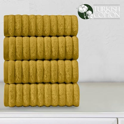 Elegant Comfort Luxury 100% Turkish Cotton Corduroy Ribbed 4 Pack Hand Towel Set 16 x 28 Inch - Absorbent, Super Soft, Quick Dry, Premium Towels for Bathroom, Gym, Spa and Hotel Use, Gold