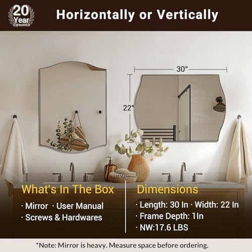 ANDY STAR Polished Chrome Bathroom Mirror, 22"x30" Scalloped Wall Mirror in Stainless Steel Metal Frame, Unique Vanity Mirror with Modern Curved Edge Design, Ideal for Bathroom, Bedroom, Entryway