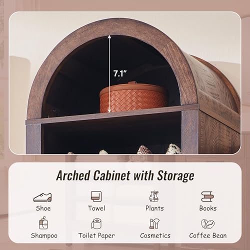 IFBUY 71" Tall Arched Bathroom Storage Cabinet, 8-Tier Modern Farmhouse Storage Cabinet with Adjustable Shelves, Wood Freestanding Cabinet for Bathroom, Living Room, Entryway, Hallway (Brown)