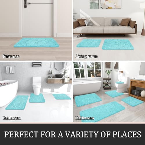 YIHOUSE Bathroom Rugs Mat Set, Memory Foam Bath Mat 5 Piece Teal