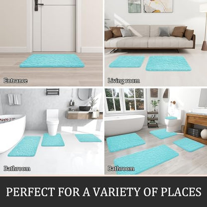 YIHOUSE Bathroom Rugs Mat Set, Memory Foam Bath Mat 5 Piece Teal