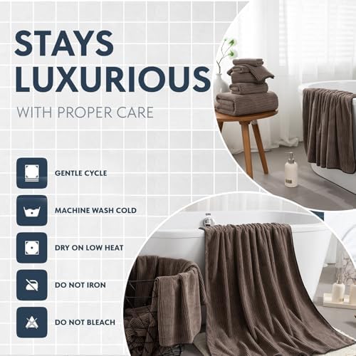 4 Piece Bath Towel Set 35"x70"Oversized Bath Towel for Bathroom Ultra Soft Fluffy Extra Large Bath Sheet Luxury Premium Bathroom Towel Highly Absorbent Quick Dry Shower Towel for Hotel Spa,Brown