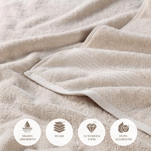 Superior Egyptian Cotton 6-Piece Towel Set, Assorted Towels for Home Bathroom, Master, Guest Bath, Decor Essentials, Includes 2 Bath, 2 Hand, 2 Face Towels/Washcloths, Quick Dry, Absorbent, Stone