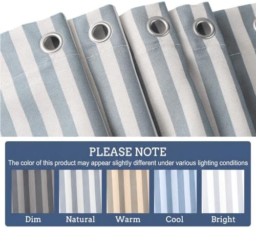 HunnmingRe Dusty Blue Farmhouse Striped Shower Curtain Tasseled 72x72 Inch