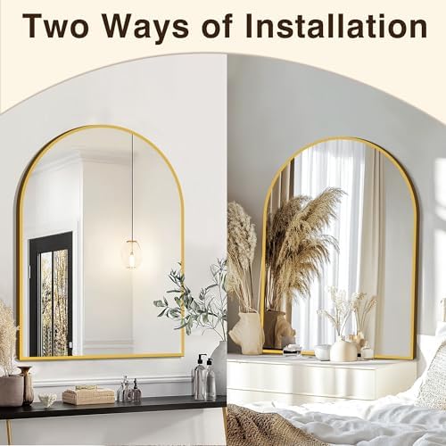 FICTOR 30" x 40" Arched Bathroom Vanity Mirror for Over Sink, Gold