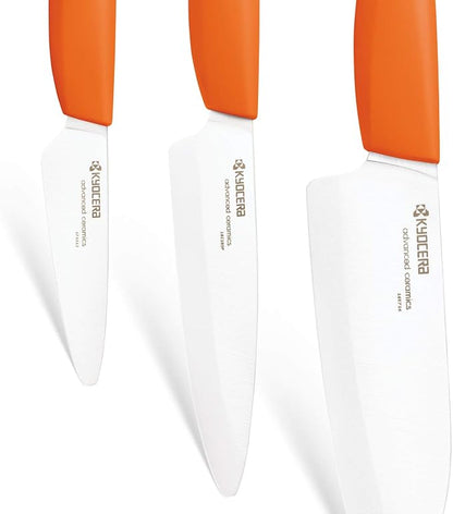 Kyocera FK-3PC-WHOR 3Piece Advanced ceramic Revolution Series Knife Set, Blade Sizes: 5.5", 4.5", 3", Orange