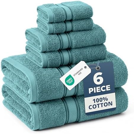 LANE LINEN Towel Set 6 Piece Soft Absorbent Quick Dry 100% Cotton - Teal