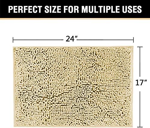 H.VERSAILTEX Bath Mat Bathroom Rug Bath Rugs for Bathroom Non Slip Bath Mats Extra Thick Chenille Rug 17" x 24" Absorbent Soft Shaggy Washable Dry Fast Plush Rugs for Bathtubs - Beige